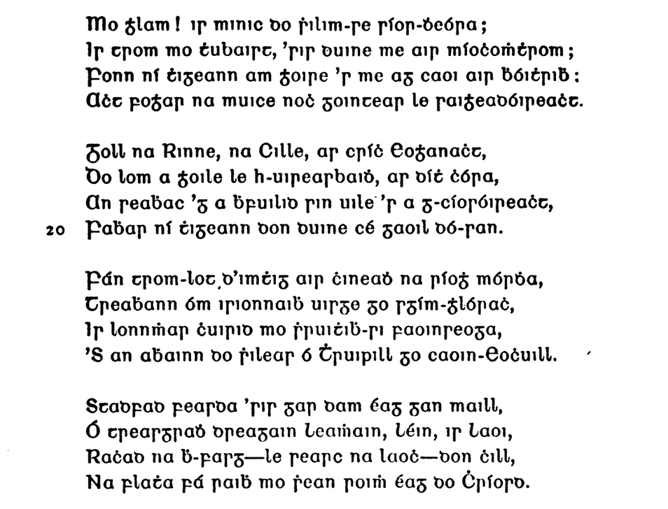 Image of Aoghan O’Rathaile’s poem in Irish